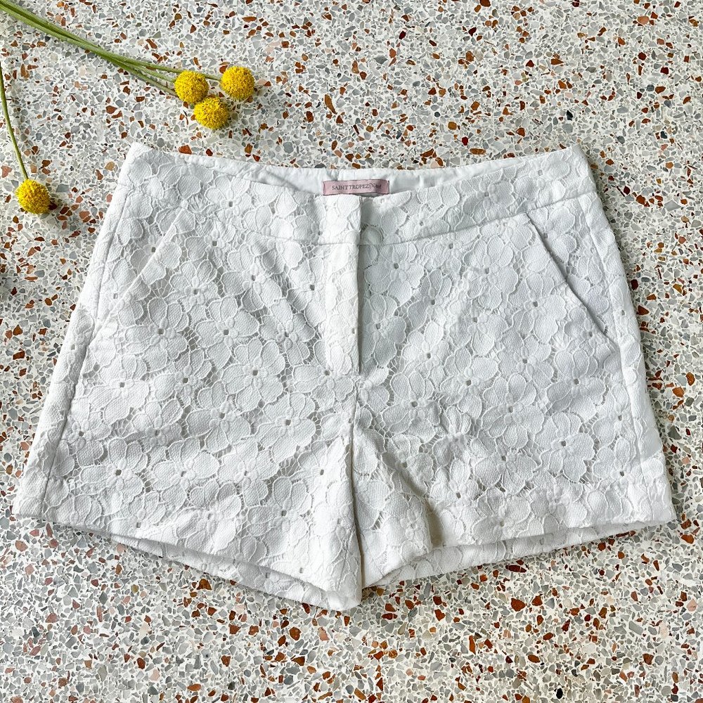 Saint Tropez West White Floral Lace Shorts Women Size 6